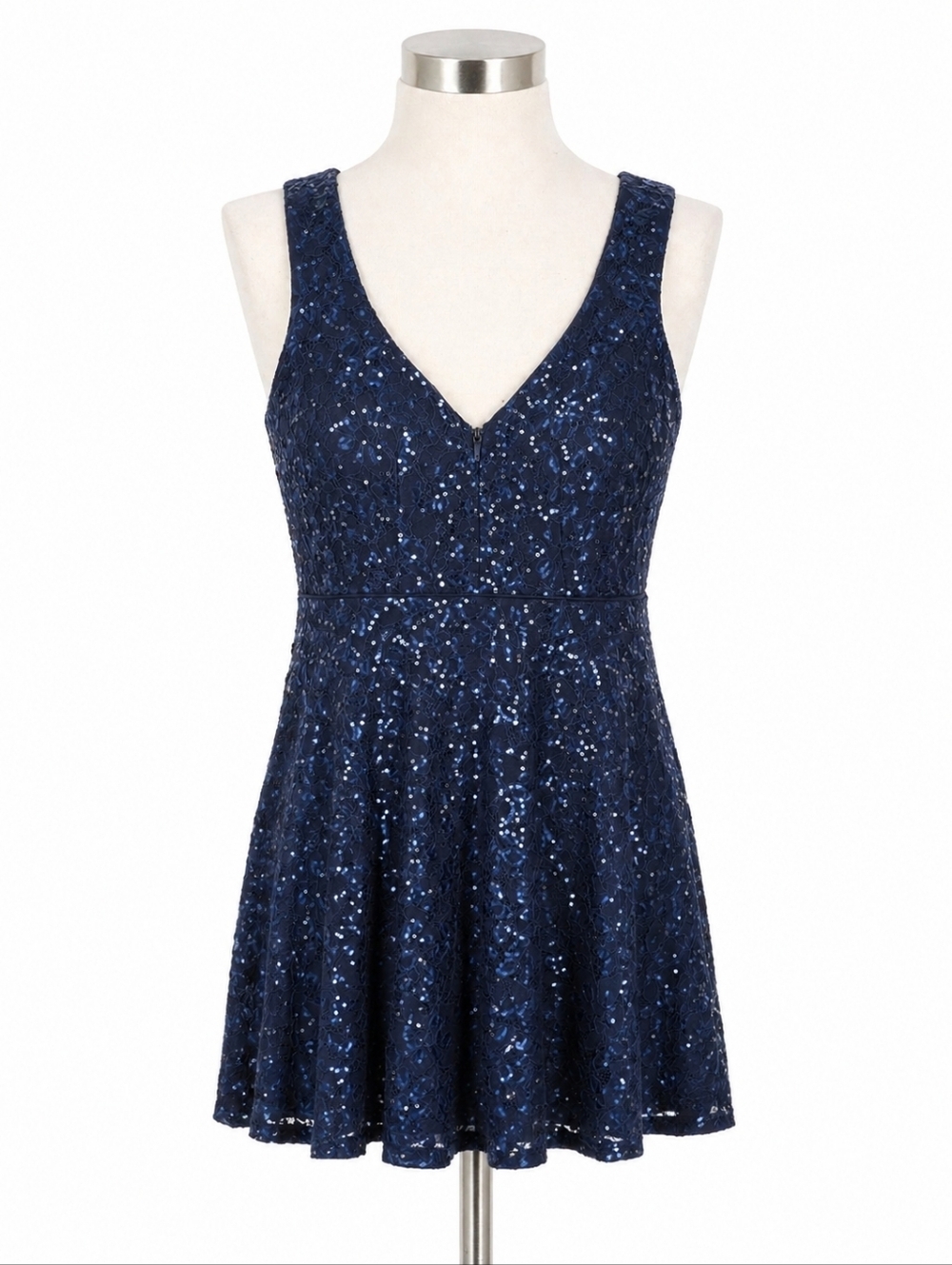 City Triangles Navy Blue Lace & Sequin Mini Dress Juniors Sz 5 Prom Party Event